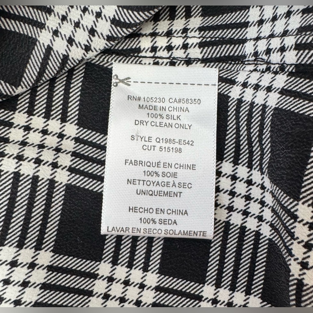 Equipment gingham small rolled cuffs short sleeve black white silk shirt - Picture 6 of 8